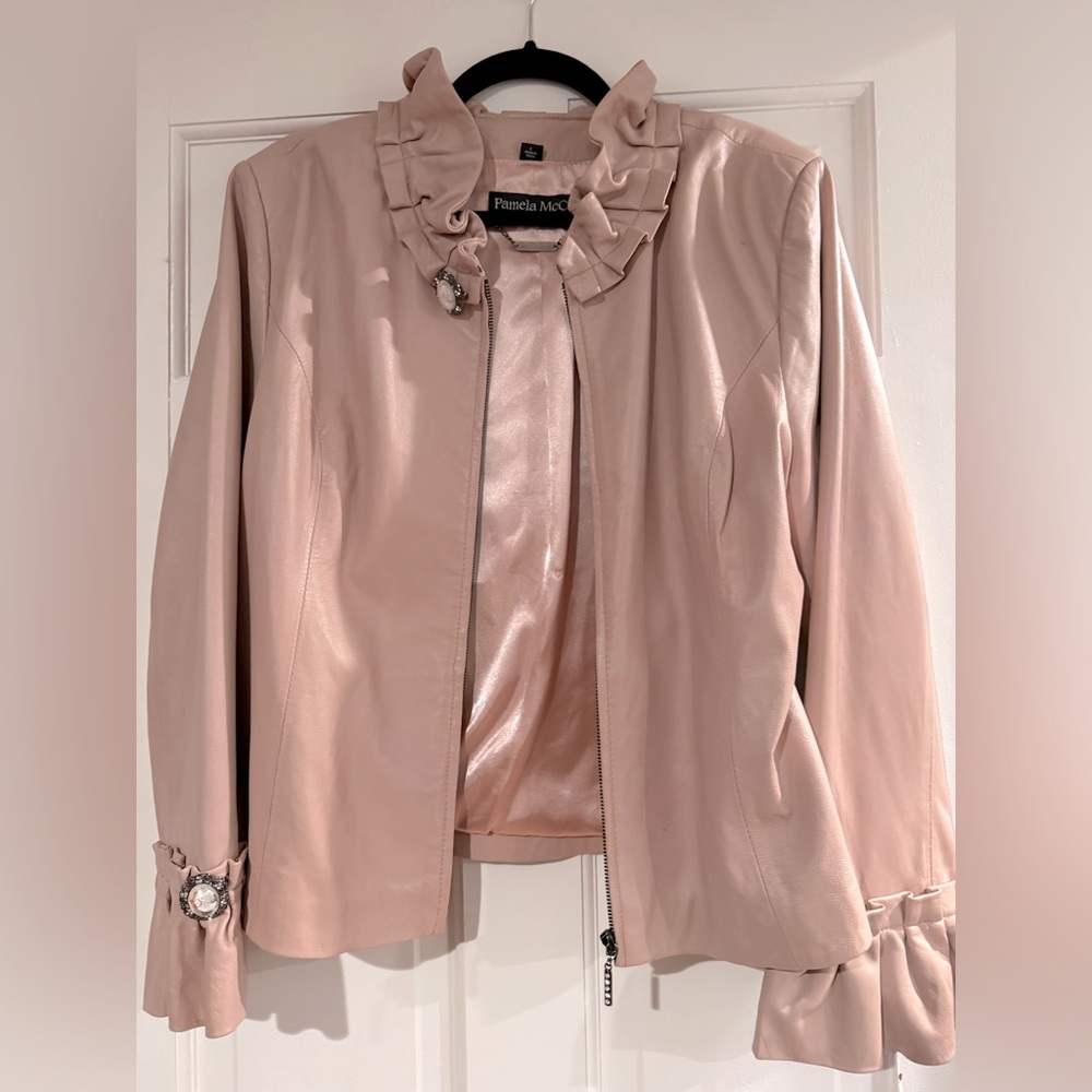 Pamela McCoy leather moto jacket -Dusty Rose